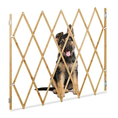 Image of Relaxdays Safety Gate, Barrier, Extendable up to 130 cm, 87.5 100 cm high, Bamboo, Stair &amp; Door Dog Guard, Natural
