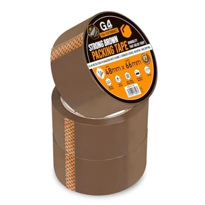 Image of G4GADGET Pack of 3 Strong Brown Packing Tape 48mm x 60m Heavy Duty Parcel for Moving Boxes, Shipping, and Packaging