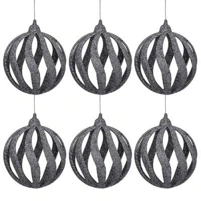 Image of sarcia.eu Set of 6 Anthracite Christmas Tree Baubles with Openwork 8 cm