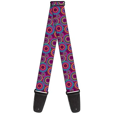 Image of Buckle Down Guitar Strap Jagged Rings Purples Blues Yellow 2 Inches Wide