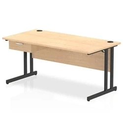 Image of Impulse 1600x800 Desk Maple/Black Cantilever Leg 1x1 Drawer Fixed Ped