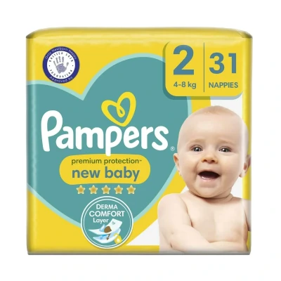Image of Pampers New Baby Size 2, 31 Newborn Nappies, 4kg 8kg, Carry Pack