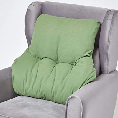 Image of HOMESCAPES Dark Green Back Support Cushion Thick Lumbar for Armchair, Desk Chair or Sofa Soft 100% Cotton Orthopaedic Posture Cushion, 15cm Deep