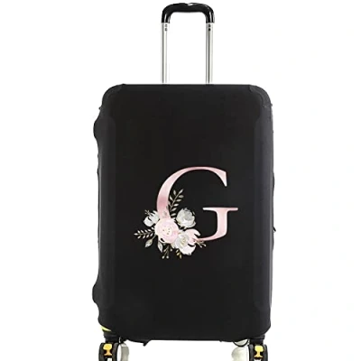 Image of initial letter Printed Design Travel Trolley Case Cover Protector Washable Suitcase Luggage Storage Covers for 18 28 inch (S (18 21 Luggage), Pink Flower G)