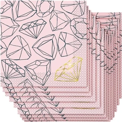 Image of Dazzling Pink Diamond Foil Stamped Bachelorette Party Luncheon Napkins (16ct) Elegant &amp; Unique Sparkling Design for a Memorable Celebration