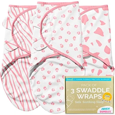 Image of Juicy Bumbles Swaddle Blanket 3 6 Months 100% Cotton Baby Wrap Newborn Set of Essentials for Boy and Girl