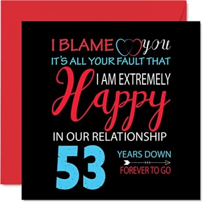 Image of Funny 53rd Anniversary Card for Husband Wife Your Fault I&#039;m Extremely Happy Wedding Partner, 145mm x Greeting Cards Fifty Third Anniversaries