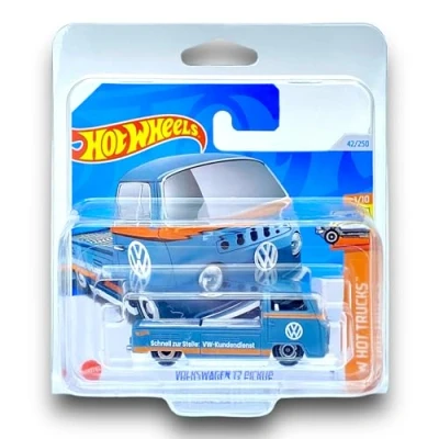 Image of Hot Wheels Volkswagen T2 Pickup (Grey &amp; Orange) 1/10 HW Trucks 2024 42/250 (Short Card) COMES IN A KLAS CAR KEEPER SHORT CARD PROTECTOR CASE HTC28