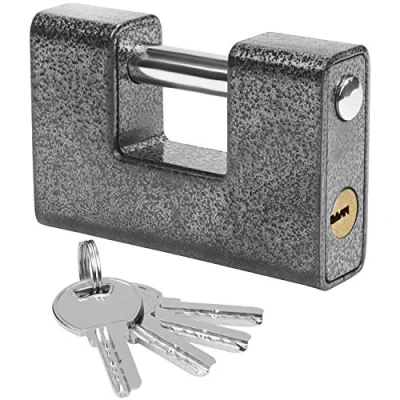 Image of Kurtzy Heavy Duty Padlock with 4 Keys Hardened Solid Steel Hardware Monoblock Lock 12mm Thick Shackle Protector for Garage Door, Containers, Sheds, Shutters, Lockers, Gates and Warehouses