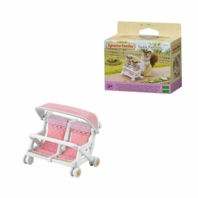 Image of Sylvanian Families Double Pushchair dollhouse furniture 4533, Pink