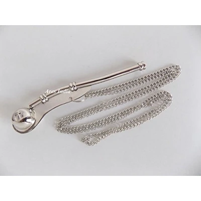 Image of 5&quot; Brass Boatswain Whistle With Chain Bosun Call Pipe Nautical Marine Nickle Finish