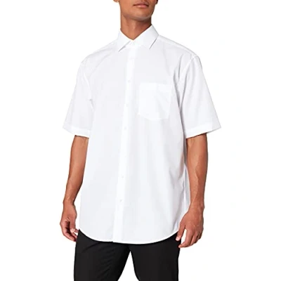 Image of Seidensticker men&#039;s business shirt comfort fit non iron Kent collar short sleeves 100% cotton