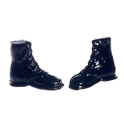 Image of Melody Jane Dolls House Black Hiking Boots Miniature Shoe Shop Hall Bedroom Accessory 1:12