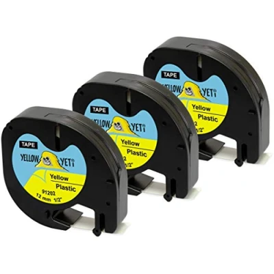 Image of Yellow Yeti 3 Plastic Label Tapes 91202 S0721620 S0721670 Black on 12mm x 4m Compatible with LetraTag LT 100H 100T 110T QX50 XR XM 2000 Plus Makers