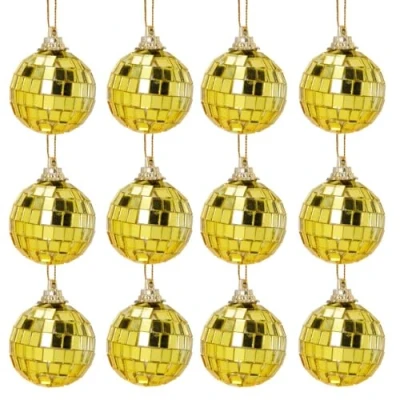 Image of Christmas Concepts® Pack of 12 40mm (1.6&quot;) Mirror Disco Baubles Tree Decorations (Gold)