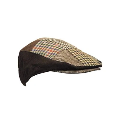 Image of WALKER AND HAWKES Wool Patch Digby Flat Cap Brown S (57cm)