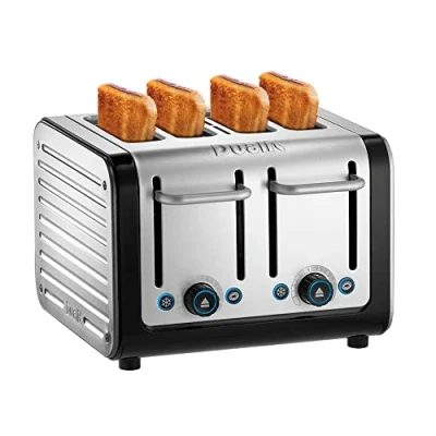 Image of Dualit Architect 4 Slot Black Body With Brushed Stainless Steel Panel Toaster
