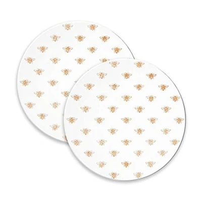 Image of Lesser &amp; Pavey Glass Candle Plates Set of 2 Mirrored 10/20cm Decorative Tealight Display Round Coaster (Glitter Bees Plate)