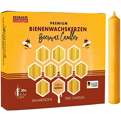 Image of BRUBAKER 20 Pack Of Tree Candles 100% Beeswax Christmas Pyramid Honey Yellow