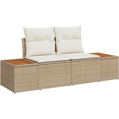 Image of vidaXL 2 Seater Garden Sofa with Storage&amp;Cushions Beige Poly Rattan