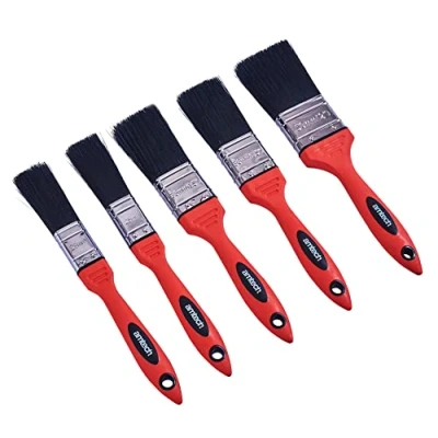 Image of Amtech G4390 Decorating Paint Brushes Set, Synthetic No Bristle Loss with Soft Handle, Available in 3 Sizes, Multi Colour, 2 x 1, 1.5 and 1 2, Set of 5 Pieces