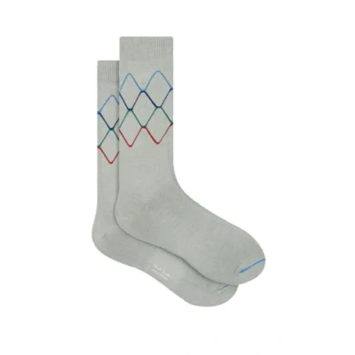 Image of Paul Smith Cambridge Argyle Thick Socks. Sage Green Blue Red. One Size