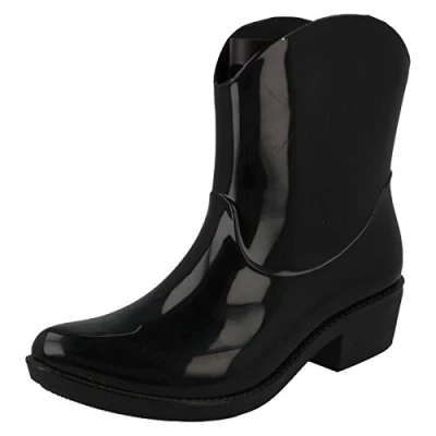Image of Spot On Chunky Heel Cowgirl Ankle Boot Welly Black Size UK 5