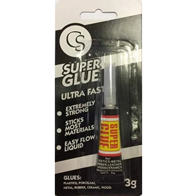 Image of CS Superglue Extra Strong Liquid Glue for Metal, Ceramics, Plastic, Rubber Porcelain, Wood (1 x 3g Tube)