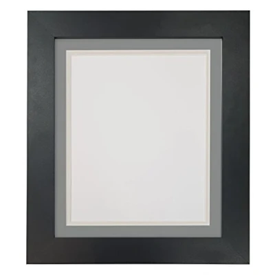 Image of Metro Black Photo Picture Poster Frame with Double Dark Grey on Light Mount 20 x 16 for Image Size 12 inch