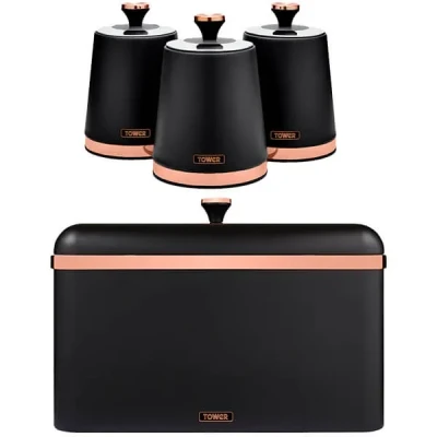 Image of Tower Cavaletto Black 4 Piece Kitchen Storage Set