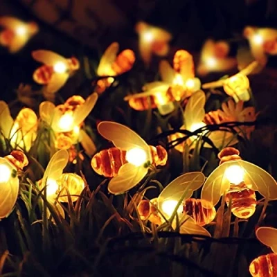 Image of Honeybee String Lights,KINGCOO Waterproof 30 Led Bumble Bee Shape Solar Powered Fairy Lights for Outdoor Garden Summer Party Wedding Xmas Decoration (Warm White)