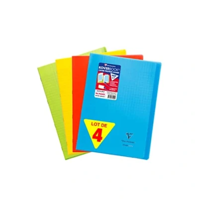Image of Clairefontaine 971440AMZC Koverbook Polypropylene Cover 96 Pages 21 x 29.7 cm Large Squares Pack of 4 (Blue Red Yellow Green)