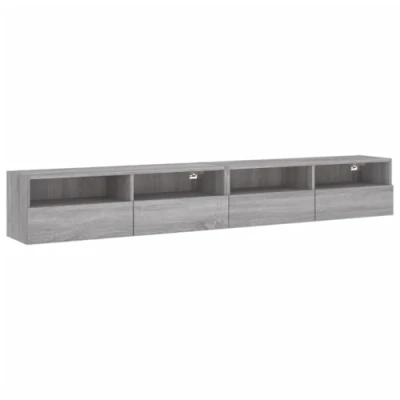 Image of vidaXL Floating Grey Sonoma TV Wall Cabinets Mounted, Ample Storage Space, Engineered Wood Construction, Modern Design Ideal for Living Room.