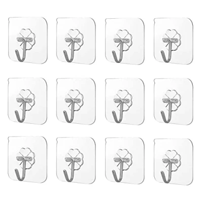 Image of Yesmin 12 PCS Self Adhesive Hooks,Heavy Duty Door Wall Hooks for Kitchen, Bathroom, Office, Closet, Hanging Coat Cloth Towel Key Decorations
