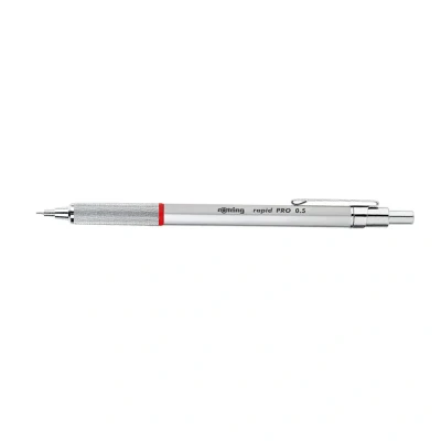 Image of rOtring Rapid Pro Mechanical Pencil HB 0.5 mm Lead Propelling Reduced Breakage Silver Chrome Full Metal Barrel