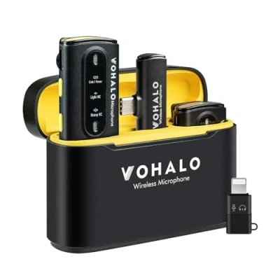 Image of VOHALO Wireless Lavalier Microphone System 2 Transmitter and 1 Receiver for iPhone/Android/Camera/Camcorder Professional Video Recording Interview Podcasting