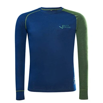 Image of Black Crevice Men&#039;s Long Sleeved Merino Wool Functional Shirt, Steel Blue/Forest Green, S