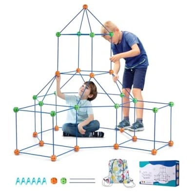 Image of VEVOR Fort Building Kit for Kids, 120PCS STEM Toys, Educational Gift 4 5 6 7 8+ Year Old Boys &amp; Girls, Indoor Outdoor Play Tent Builder Set Construction Toys with 80 Rods and 40 Balls