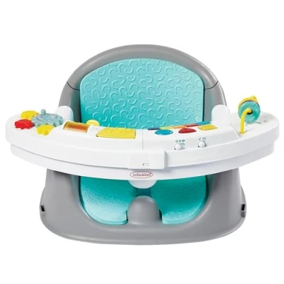 Image of Infantino Music &amp; Lights 3 in 1 Discovery Growing Baby Booster Seat Convertible Dining Chair Adjustable Size Interactive Toys Snack Tray Child Development Blue Color