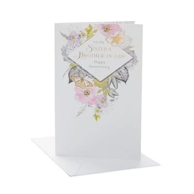 Image of UK Greetings Anniversary Card for Sister &amp; Brother In Law Floral Butterflies Design