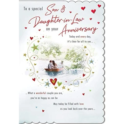 Image of Piccadilly Greetings Traditional Annivesary Card Son &amp; Daughter in Law,Light Blue,9 x 6 inches