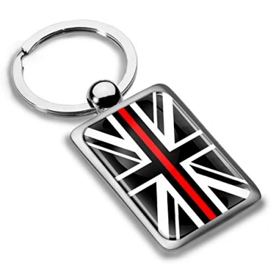 Image of Biomar Labs® 3D Metal Thin Red Line Flag UK Union Jack England Keyring Key Ring Accessories Men Women Keychain Gift KK 239