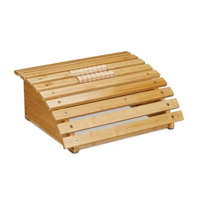 Image of Relaxdays Desk Footrest, with Reflexology Rollers for Massage, Ergonomic Footstool, Relaxation, Bamboo, Wooden, Natural, 16 x 40 32 cm