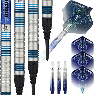 Image of Unicorn Soft Tip Darts Set Core XL T95 Series Style 2 95% Tungsten Barrels with Blue Accents 20 g