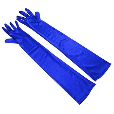 Image of Women&#039;s 55cm Stretchy Silky Satin Bridal Wedding Prom Finger Gloves (Blue)