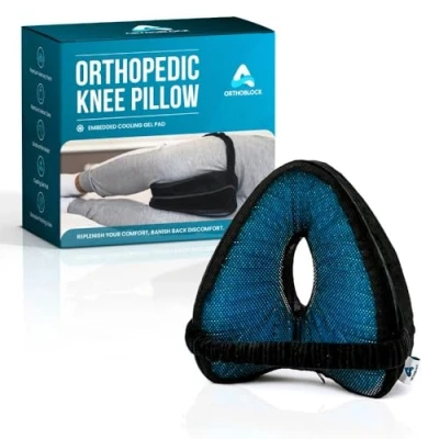 Image of ORTHOBLOCK Knee Pillow with Training Video incl Pain Relief for Lower Back, Hip, Knee, and Joint Discomfort, Sciatica, Pregnancy Side Sleepers Premium Velour Memory Foam Leg Cushion