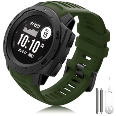Image of Compatible Garmin Instinct Strap, Silicone Band 22mm Bracelet Replacement Watch Strap for Sports GPS Smart with Adapter Tools