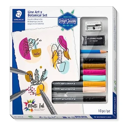 Image of STAEDTLER 61 371 2 Design Journey Pigment Arts Brush Line Art &amp; Botanical Set Mixed for Drawing (Pack of 10 Pieces)