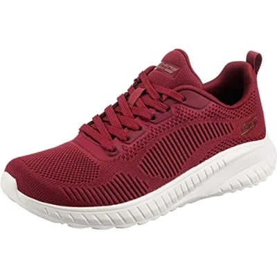 Image of Skechers Women&#039;s BOBS Squad Chaos FACE Off Sneaker, Red Engineered Knit, 4 UK