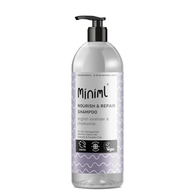 Image of Miniml Natural English Lavender and Chamomile Shampoo Nourish Repair For Dry, Damaged Hair with Pro Vitamin B5 Sulphate Paraben Free, Vegan Cruelty Free 1L Bottle
